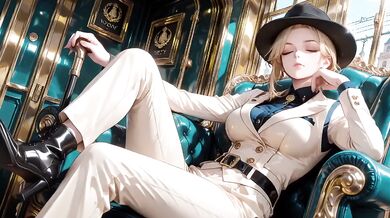 Beige Suit Conductor Teases Silk Stockings with Cold Stare Inside Vintage Train