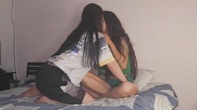 Husband walks in to surprise lesbian threesome cum dripping pussy