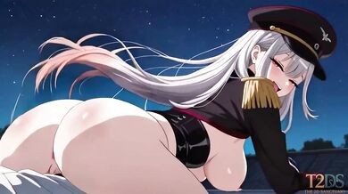 Marin Kitagawa Black Lobelia rooftop sex with military cosplay under the stars