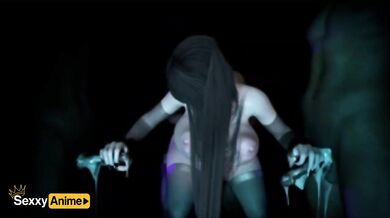 Three big BBCs destroy busty Japanese in hardcore hentai gangbang