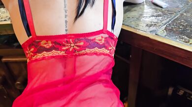 Customers wife at bar fucks me hard standing cowgirl while he watches