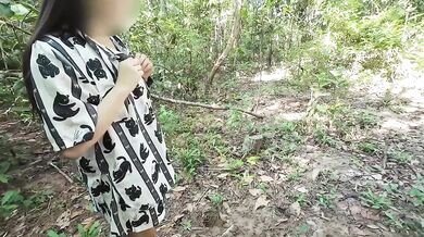 Thai teen squirts wild in outdoor forest piss session