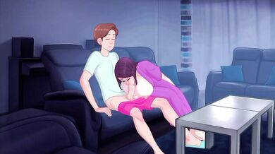 Stepmom gushes thick creamy load during movie night blowjob