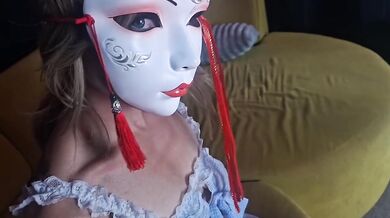 Geisha mask deep throat fucks cock to death