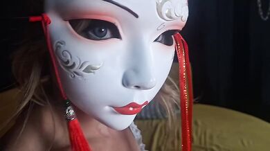 Geisha mask deep throat fucks cock to death