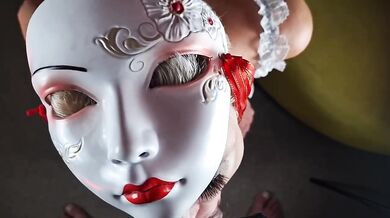 Geisha mask deep throat fucks cock to death