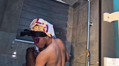 Soapy African Queen Gets Fingers In Her Juicy Twat While Lesbian Shower Slips Up