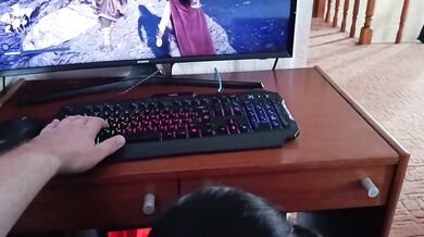 Stepmom's sloppy wet mouth wrecks stepson's dick while he games