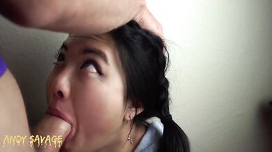 POV purple eyes asian girl deep throat face fucking cum facial ruined gagging