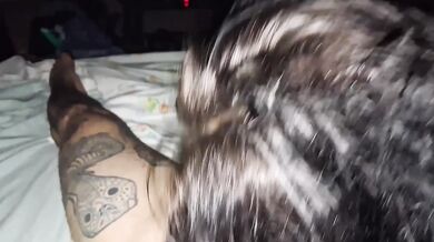 My wife chokes on the big cock while I stroke off watching