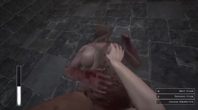 Demon girl exercises then gushes in a missionary creampie while playing video games