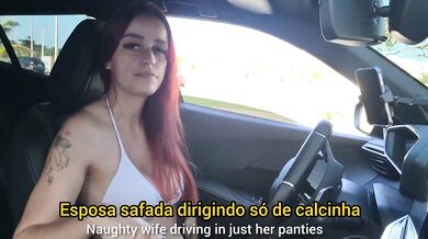 Wife flashes strangers from car begging for public blowjob on camera