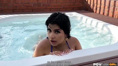 Poor little colombiana stepsis gets stuffed in jacuzzi then deepthroats big dick Naty Delgado