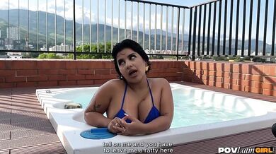 Poor little colombiana stepsis gets stuffed in jacuzzi then deepthroats big dick Naty Delgado
