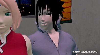 Naruto and Sasuke fuck Sakura raw in hotel 3some