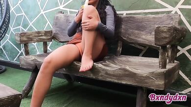 Girl masturbates with banana POV solo home alone big ass panty fetish