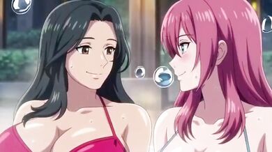 Two lesbian girls bathing and playing together in the hot tub