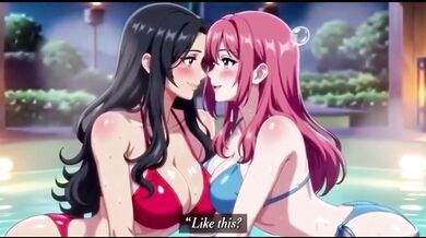 Two lesbian girls bathing and playing together in the hot tub