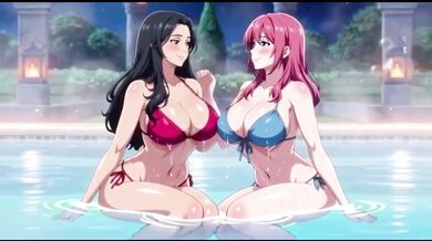 Two lesbian girls bathing and playing together in the hot tub