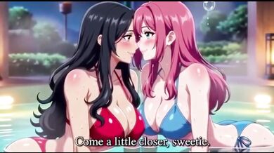 Two lesbian girls bathing and playing together in the hot tub
