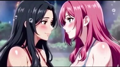Two lesbian girls bathing and playing together in the hot tub