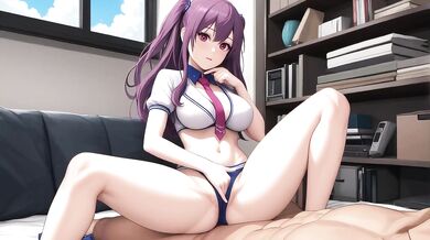 Purple haired schoolgirl gets her big tits wrecked in a filthy titfuck ride