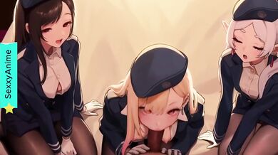 Flight attendants ruined deep throat blowjob on the plane orgy
