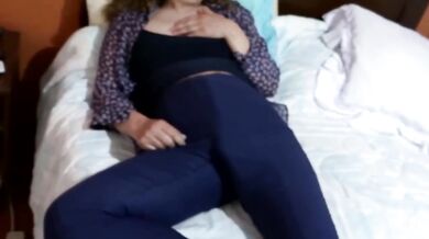 I shove my dildo in while my stepson jerks off he pumps thick cum deep in my hairy pussy