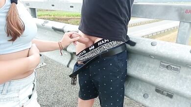 Public Blowjob Destroyed on Highway Deepthroat Real Amateur