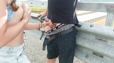Public Blowjob Destroyed on Highway Deepthroat Real Amateur