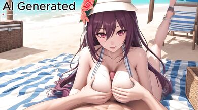 Big tits in purple bikini gets facefucked on the beach with sloppy cumshots everywhere