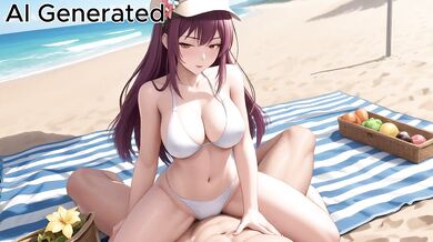 Big tits in purple bikini gets facefucked on the beach with sloppy cumshots everywhere