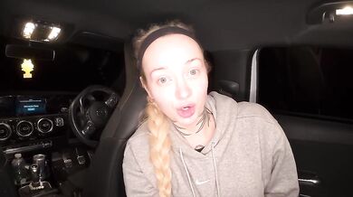 Blonde nympho sucks massive cock in public car park deepthroat blowjob