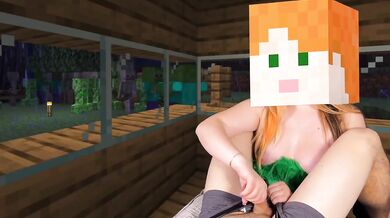Hot Alex gives Steve a brutal Fast Cum Handjob while monsters lurk outside the Village