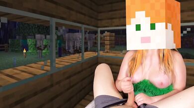 Hot Alex gives Steve a brutal Fast Cum Handjob while monsters lurk outside the Village