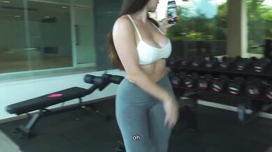 Gym leggings pickup rough thick cock stuffed deep creampie swallow