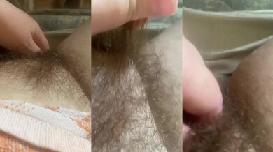 Hairy pink pussy drenched in solo teasing until ruined