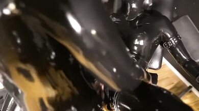 Darlaltx squirts while two latex clad men destroy her roughly
