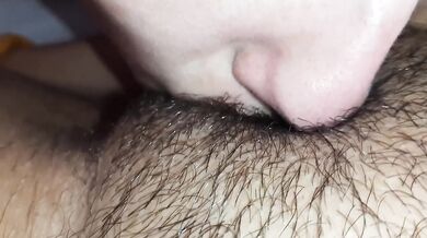 Girlfriend woke me up licking my hairy pussy till i came in her mouth