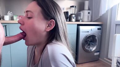 My gf worships my cock until i destroy her throat with cum