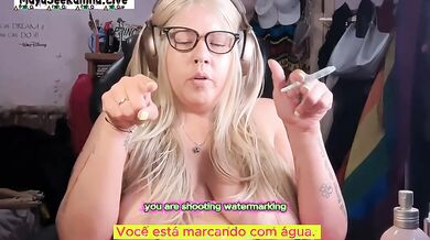 Saggy tits smoking milf gets cum drippin during morning vibrator solo