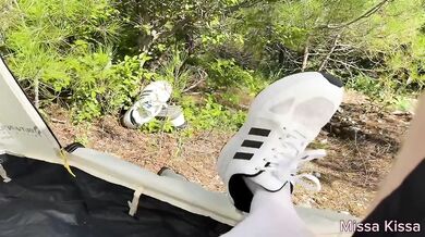 Banged a hot blonde in the forest tent rough cowgirl POV
