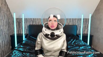 Rubber astronaut in tight latex solo climax gushing breath play
