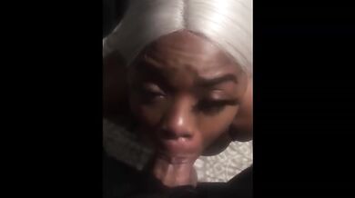 Ebony slut deepthroats big black cock raw POV sloppy blowjob