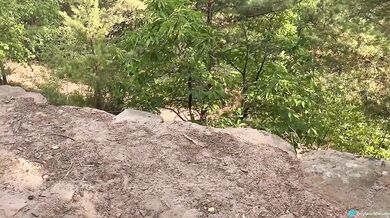 Jerking off in the woods got me a cum covered foot fuck