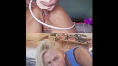 Blonde MILF's ass destroyed by huge dildo double penetration creampie