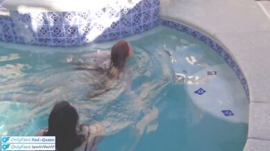 Cuckquean BBW threesome in outdoor hot tub BBW gets fucked raw by husband while wife watches