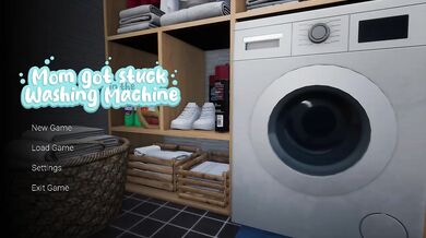 Mom gets stuck in the washing machine game cum shot