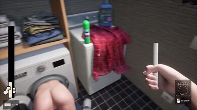 Mom gets stuck in the washing machine game cum shot