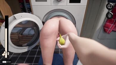 Mom gets stuck in the washing machine game cum shot